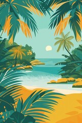 Fototapeta na wymiar Tropical Paradise Beach – Illustration Perfect for Travel, Vacation, and Summer Themes