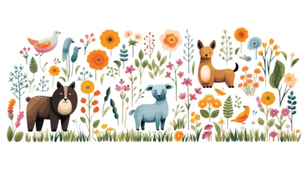 Poster A whimsical scene of animals having a picnic in a f © zoni
