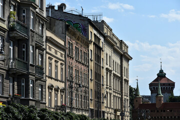 Scenic view of residential street in Krakow, Poland