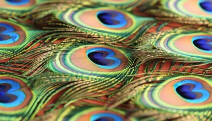 Close up of vibrant peacock feathers for stunning and colorful background display