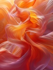 Background with an abstract shape with transparencies and warm tones between orange and yellow with soft and fluid movement like that of a fabric and movements of fire