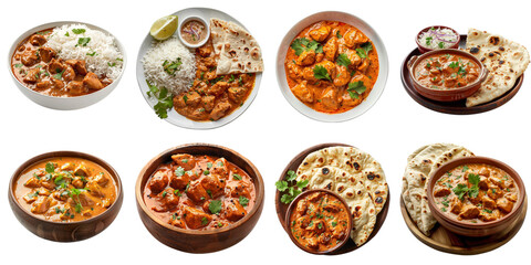 Chicken makhani png collection indian food 3d transparent for product presentation.