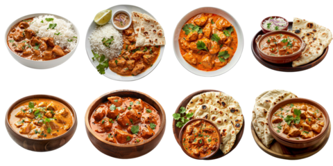 Chicken makhani png collection indian food 3d transparent for product presentation.