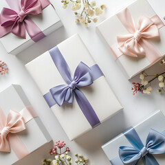 Aesthetic gift boxes on a white background