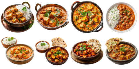 Mutter paneer transparent collection set indian food png no background for decoration.