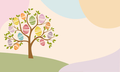 Vector Easter tree with colorful eggs with free space for text