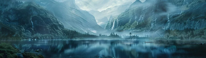  A 3D double exposure of a mountain range, with a lake and a waterfall in the foreground. © Abdul