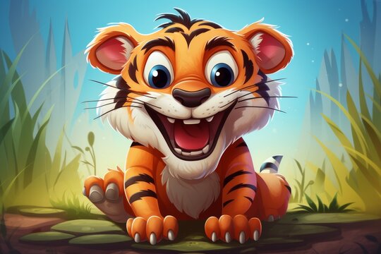 Funny and happy cartoon tiger cub illustration