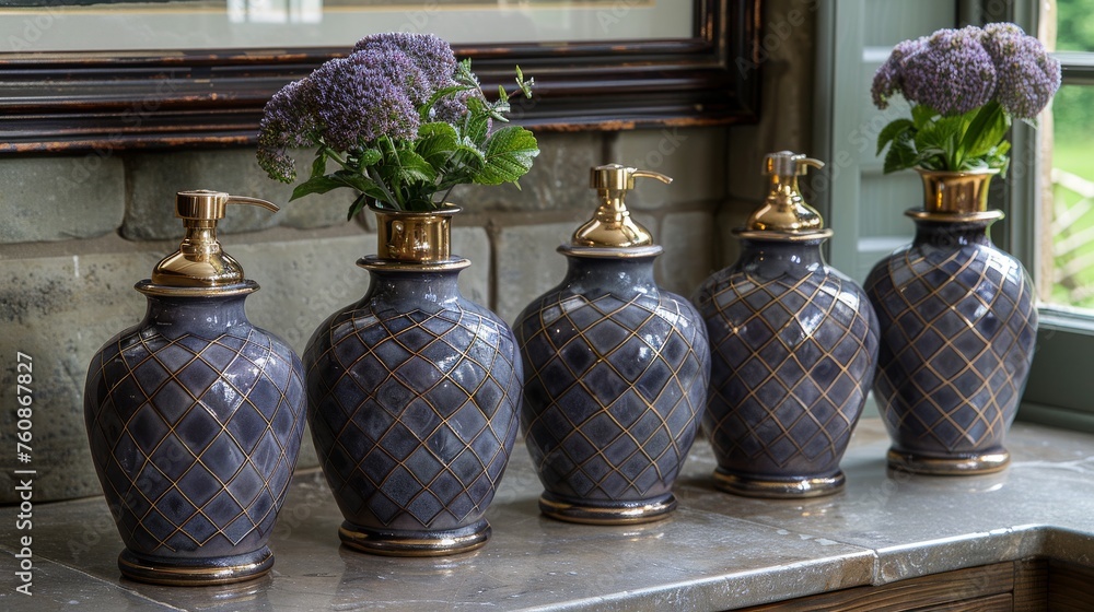 Poster a group of vases with flowers in them sitting on a window sill next to a window sill.