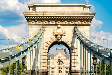 Close-Up View of Szechenyi Chain Bridge, Budapest, Hungary