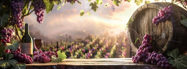 Obraz premium wine grapes against the backdrop of a beautiful landscape