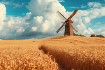 windmill in a field of wheat