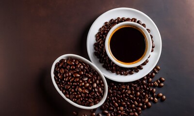 Obraz na płótnie Canvas cup coffee beans, hot coffee, espresso coffee cup with beans, coffee bean background