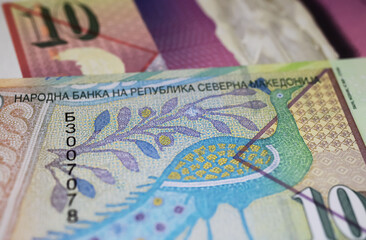 Closeup of Macedonia denar  currency banknotes