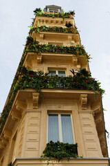 The facade of traditional French house with typical balconies and windows. Paris. - 760871008