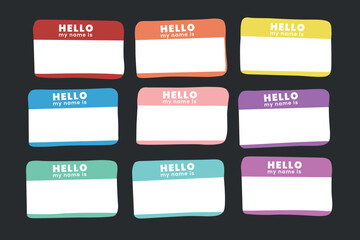 "Hello my name is" sticker label set. Vector.