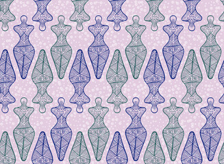 Pagan woman copper age symbol endless pattern. Decorative romanian folkloric motif.