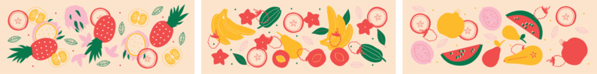 Vegetables and fruits collection. Vector flat illustration. Fruits, vegetables, berries banner