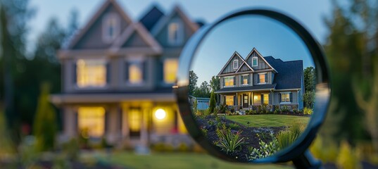 Real estate exploration  house model revealed by magnifying glass, symbolizing property search