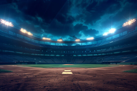 Baseball Stadium at Night Low Angle Sky Lights