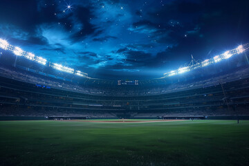 Baseball Stadium at Night Low Angle Sky Lights