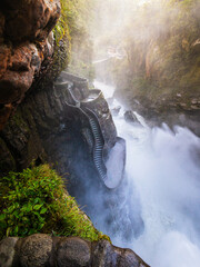 Pailon del Diablo cascades around big waterfall 