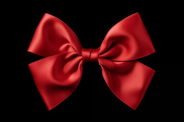 magnifique nœud rouge en tissu satiné centré sur un fond noir uni. Nœud pour paquet cadeau, décoration - obrazy, fototapety, plakaty