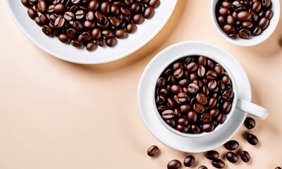 cup coffee beans, hot coffee, espresso coffee cup with beans, coffee bean background