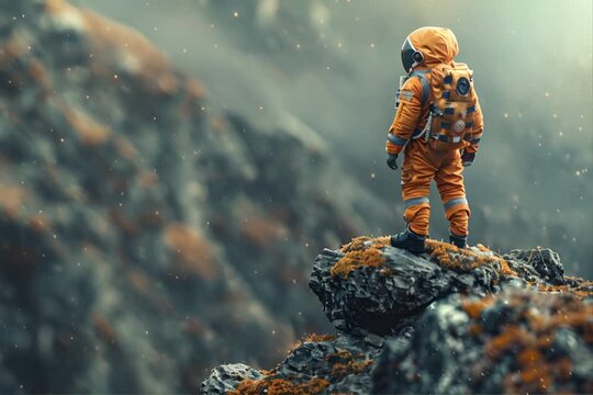 Astronaut Standing on Mountain Peak