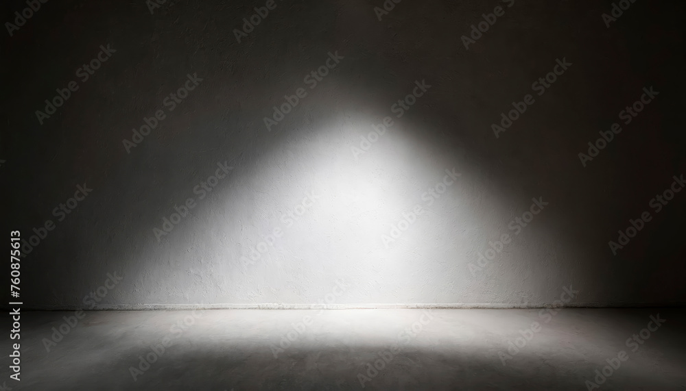 Poster a dark, empty room with a grey wall. the room is empty and has no furniture. the walls are bare and 