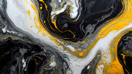 Abstract Swirls of Black and White with a Yellow Accent