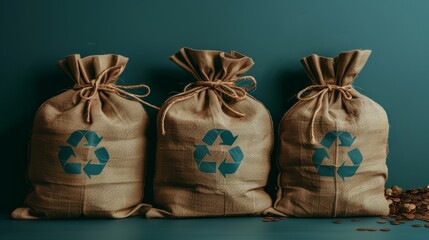 Obraz premium Eco friendly plastic bags with recycling symbol for sustainable shopping and practices