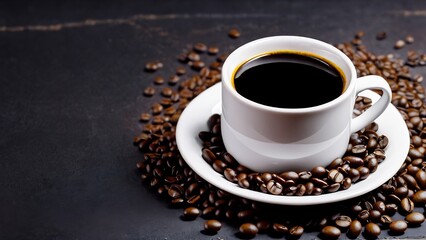 Obraz na płótnie Canvas cup coffee beans, hot coffee, espresso coffee cup with beans, coffee bean background