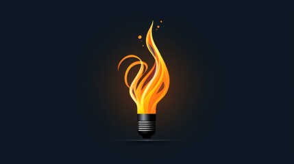 Iconic and simple logo with a flame inside of a light bulb. art brush, generated with AI