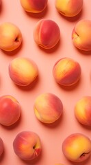 Peachy Bliss: Lush Whole Peaches on a Delicate Pink Backdrop