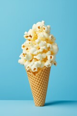 Popcorn Cone: A Creative Twist on Snacking Against Blue Backdrop