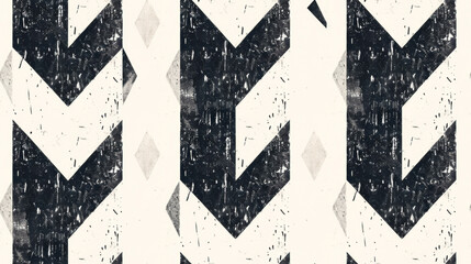 A visually striking black and white pattern featuring a series of sharp and bold arrows overlapping and intertwining in a dynamic and cohesive design. Banner. Copy space - obrazy, fototapety, plakaty
