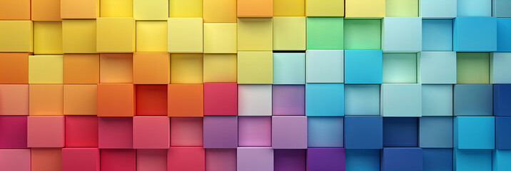 Multicoloured squares of pastel colours.