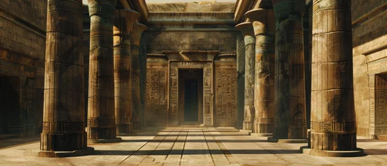 Papier Peint photo Vieil immeuble Ancient Egyptian temple interior, luxury columns of old stone building in Egypt. Theme of pharaoh, civilization, travel, tomb