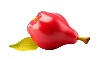 A vibrant red pepper with a bright yellow stem dances gracefully on a pristine white background