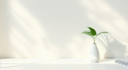  Blurred shadow from palm leaves on light cream wall. Minimalistic beautiful summer spring background for product presentation