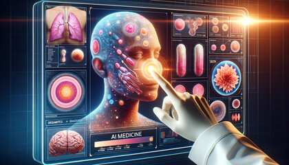 doctor using virtual screen hologram check skin diseases , dermatology concept.  - obrazy, fototapety, plakaty