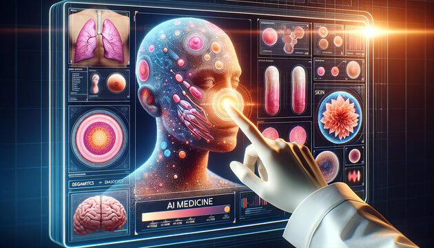doctor using virtual screen hologram check skin diseases , dermatology concept. 