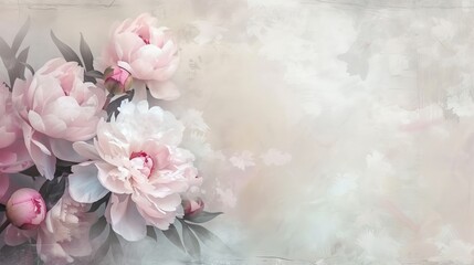 Elegant Peonies On Vintage Beige Background For Sophisticated Decor: Timeless Beauty, Classic Elegance, Floral Sophistication, Vintage Charm