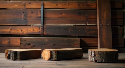 Rustic abstract wooden textures with vintage platforms for artisanal product displays