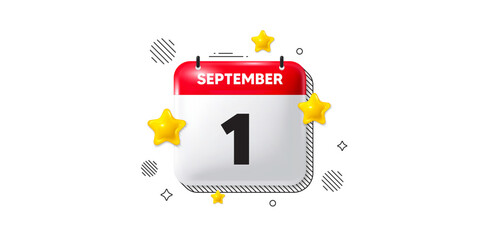 Calendar date of September 3d icon. 1st day of the month icon. Event schedule date. Meeting appointment time. 1st day of September. Calendar month date banner. Day or Monthly page. Vector