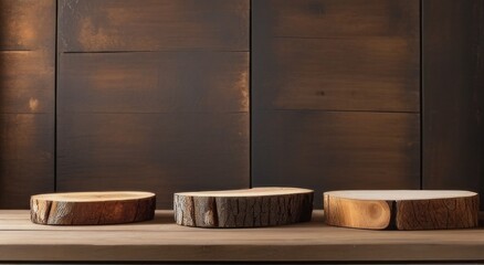 Rustic abstract wooden textures with vintage platforms for artisanal product displays