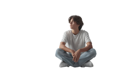 A man peacefully sits on the ground with his legs crossed