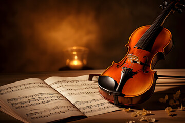 Beautiful violin on sheet music