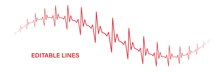 Editable stroke heart diagram ascending, descending, red EKG, cardiogram, heartbeat line vector design to use for healthcare, healthy lifestyle, medical laboratory, cardiology project.
